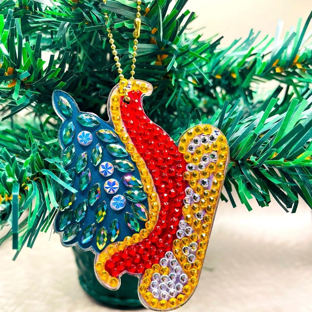 Christmas rhinestone sled w/ tree ornament Rhinestones on both sides. Handmade.